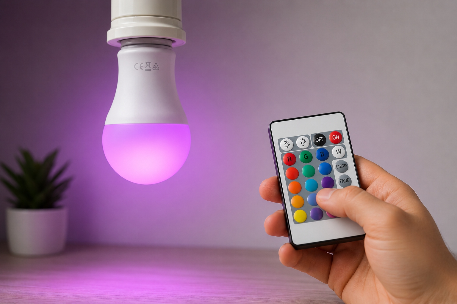Teplá bílá barva 3000K a RGB barvy žárovky RGBW E27